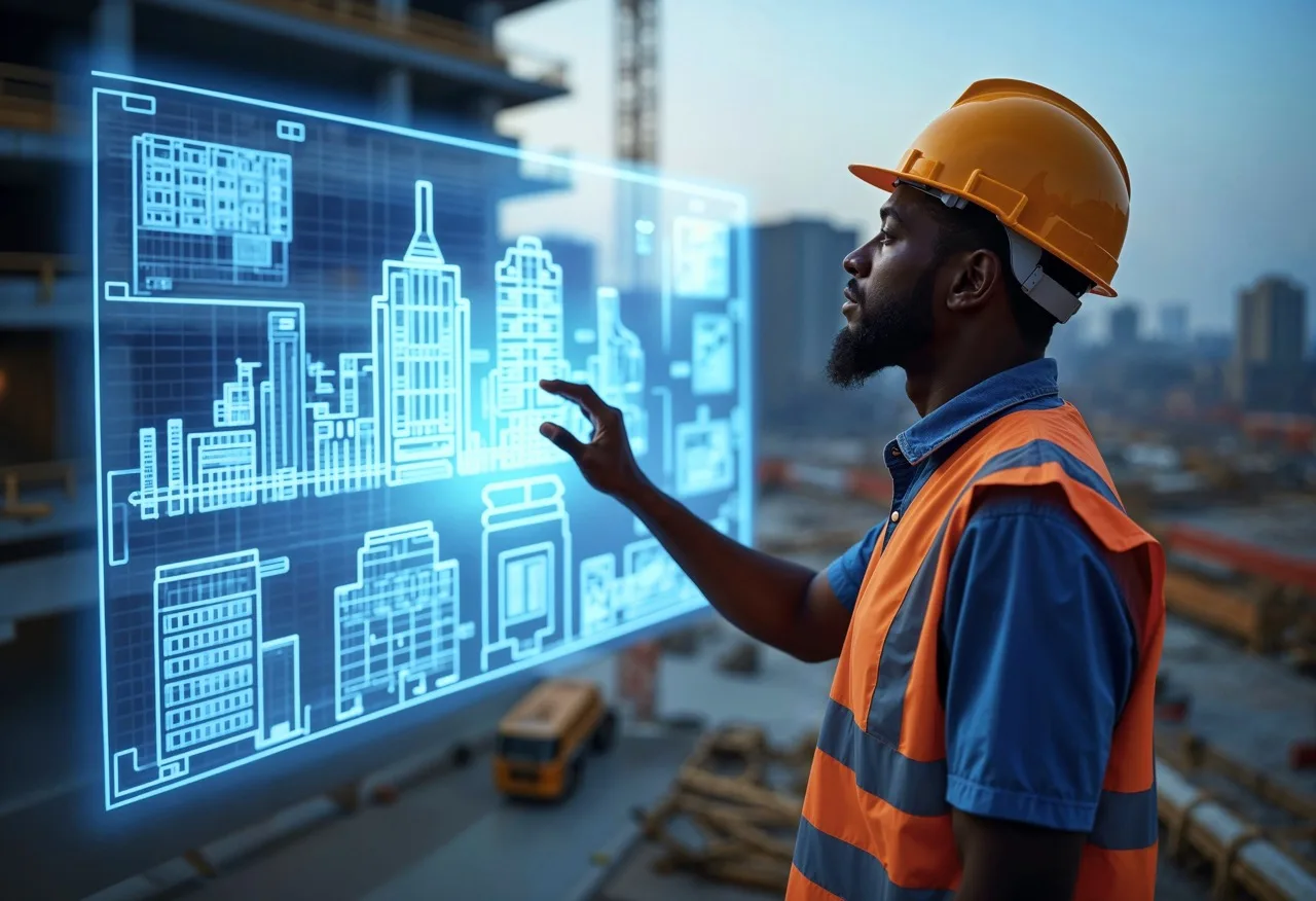 Orbital BIM engineer reviewing a digital construction model on site